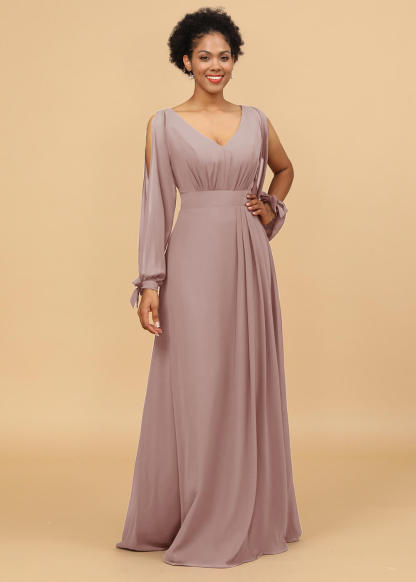 Long Sleeves A-line Chiffon Bridesmaid Dress