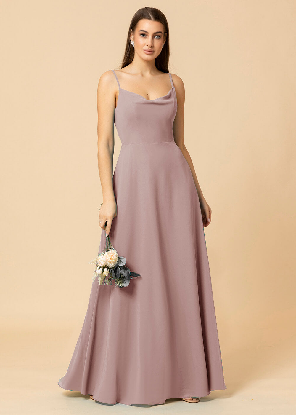 Cowl Neck Strap Chiffon Maxi Bridesmaid Dress