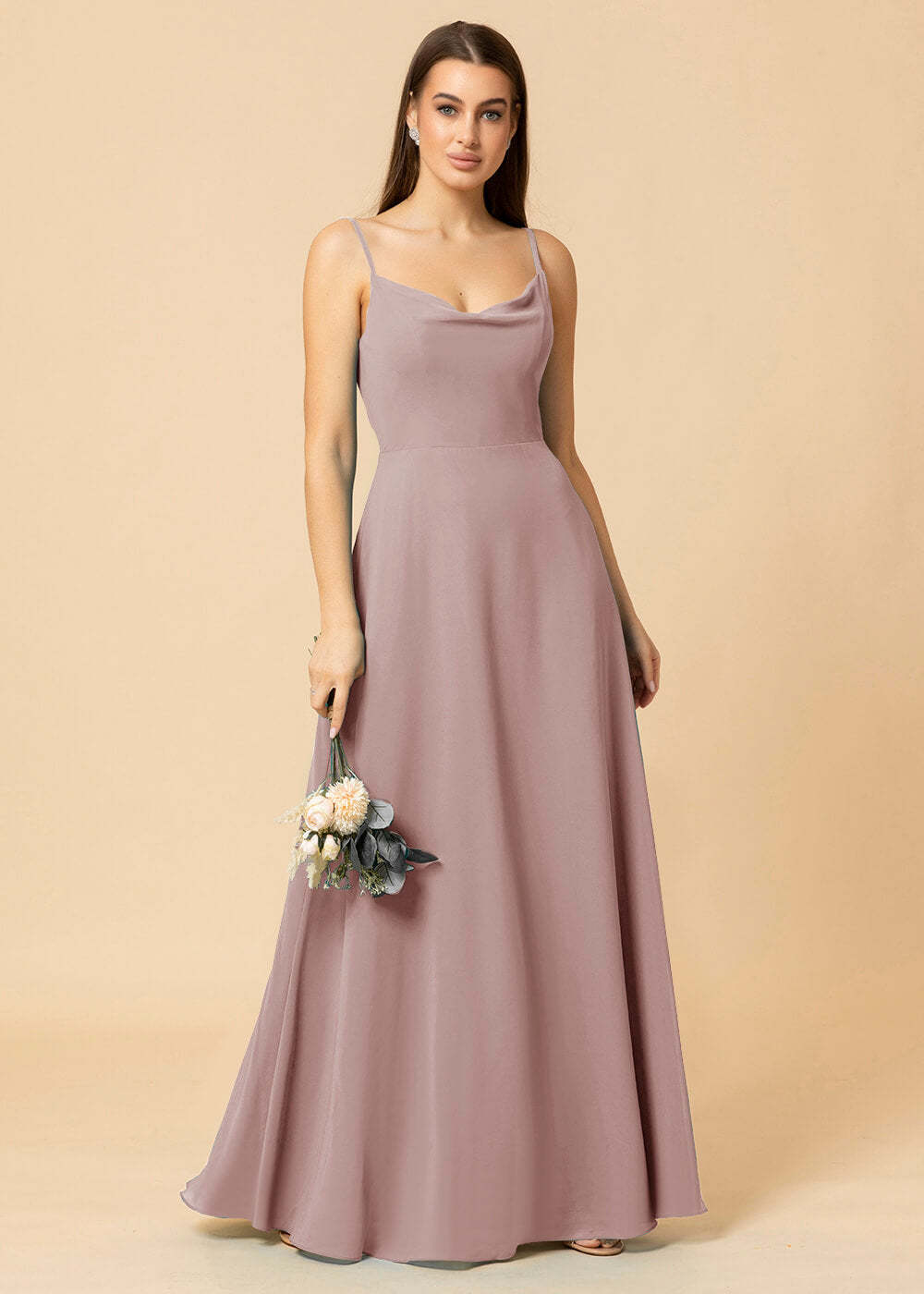 Cowl Neck Strap Chiffon Maxi Bridesmaid Dress