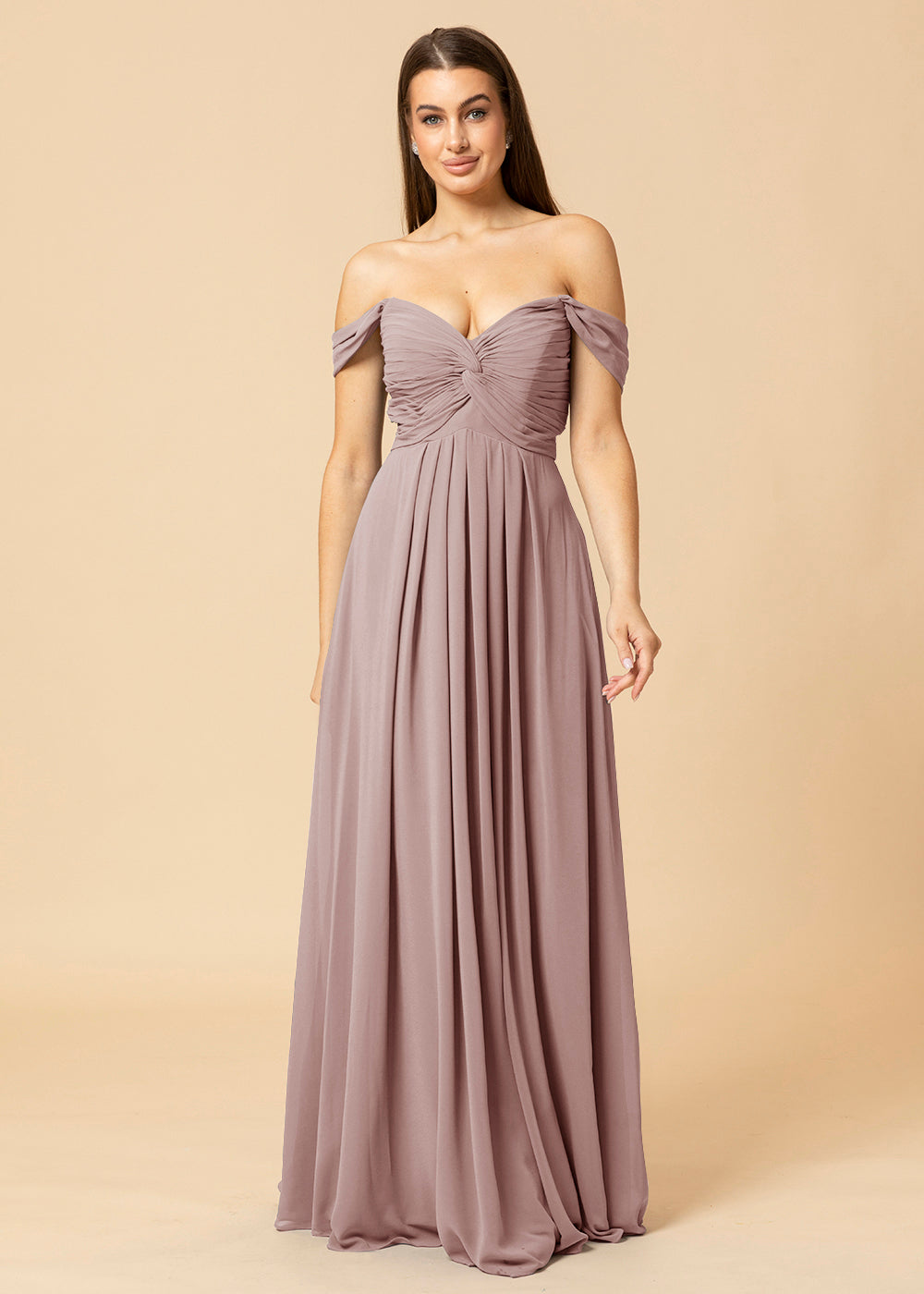 Off the Shoulder Chiffon Maxi Bridesmaid Dress