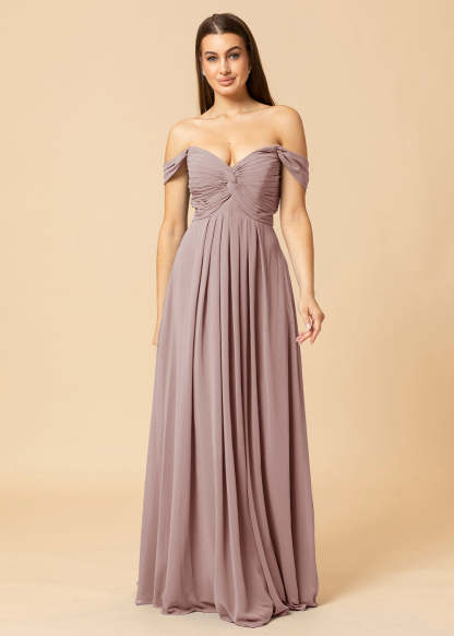 Off the Shoulder Chiffon Maxi Bridesmaid Dress