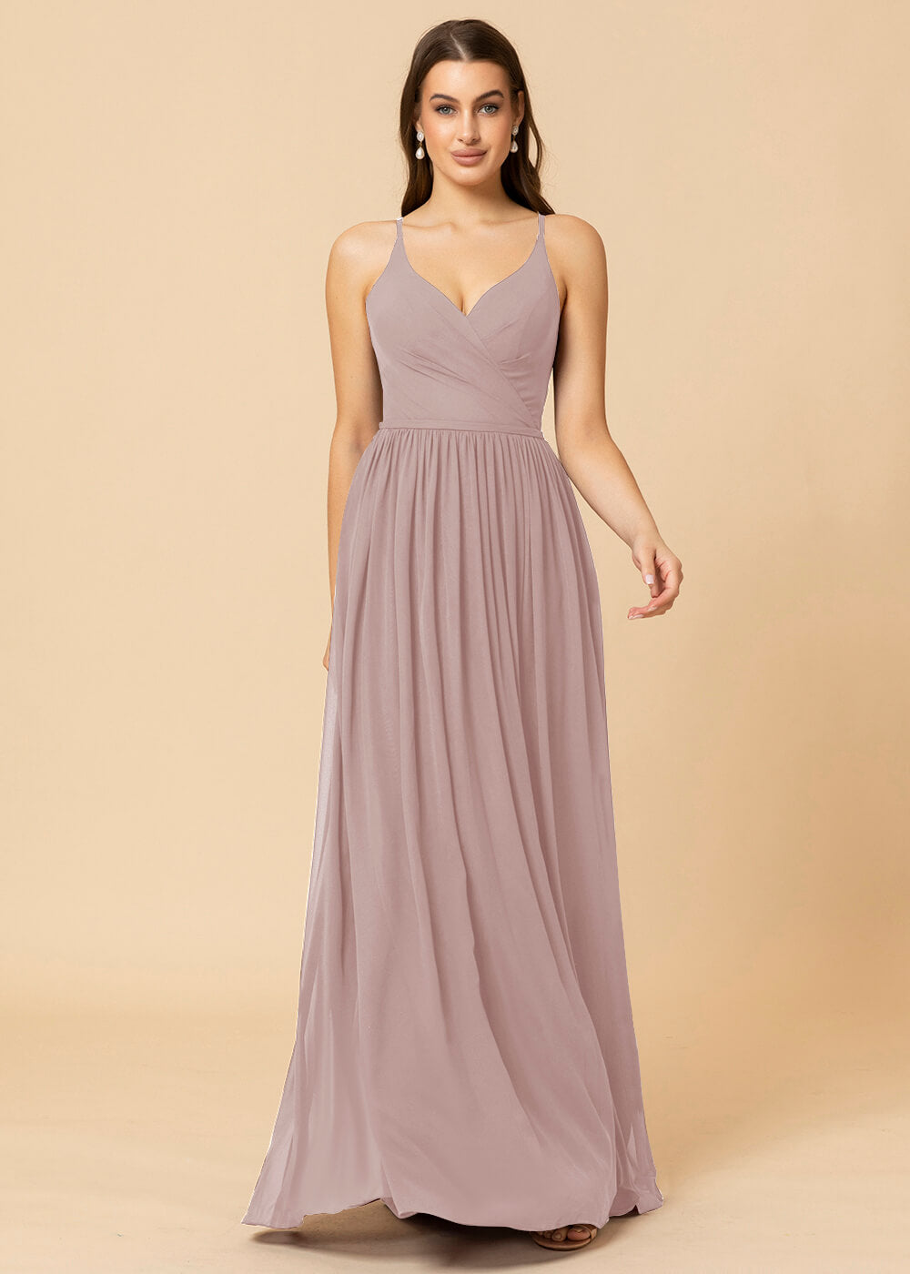 V-neck A-line Back Detail Chiffon Bridesmaid Dress