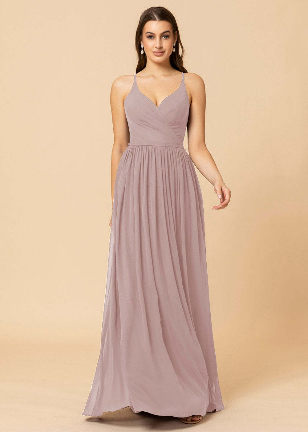 V-neck A-line Back Detail Chiffon Bridesmaid Dress