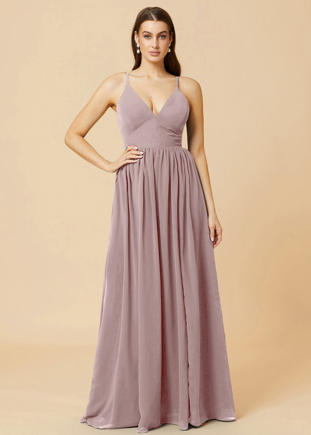 Deep V-neck Tie Back A-line Chiffon Bridesmaid Dress