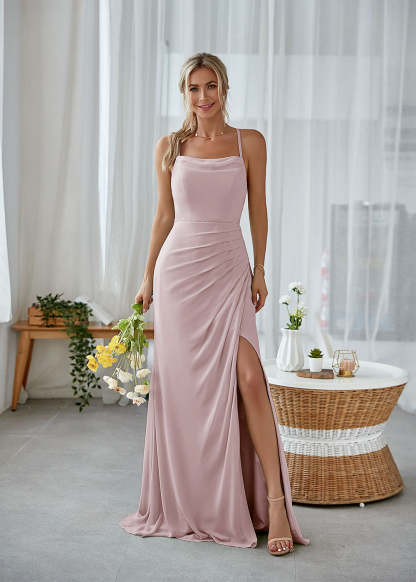 Open Back Sheath Bridesmaid Dress with Split