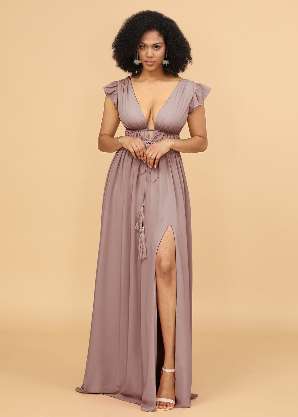 Long V-neck Bridesmaid Dress with Split