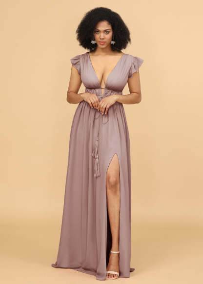 Long V-neck Bridesmaid Dress with Split