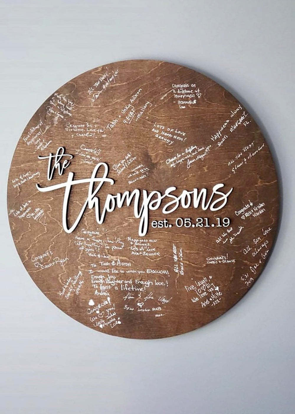 Round Wooden Board Wedding Guest Book Sign