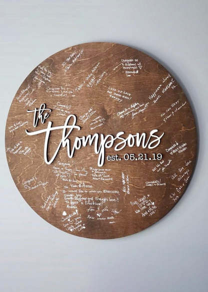 Round Wooden Board Wedding Guest Book Sign