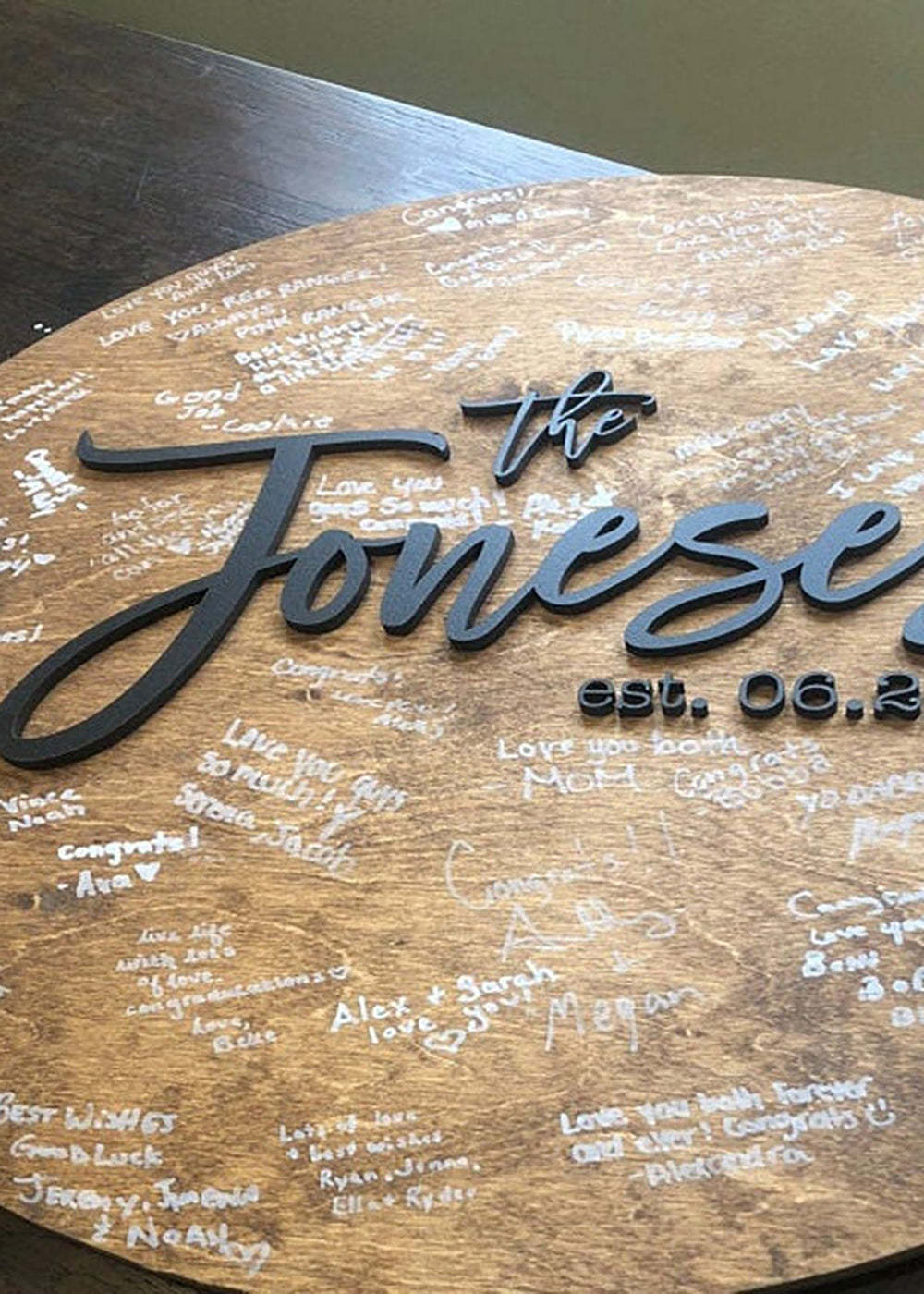 Round Wooden Board Wedding Guest Book Sign