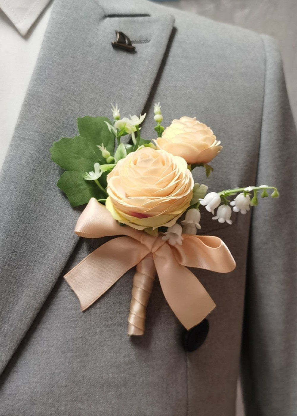 Wrist Corsage Ivory Rose Boutonniere
