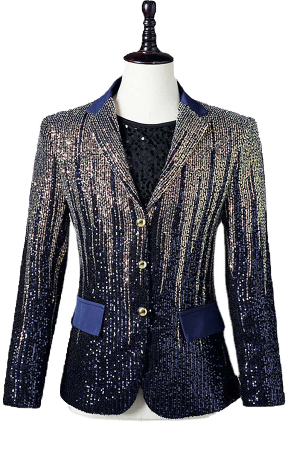Glitter Navy Sequins Single-Breasted  Men's Blazer