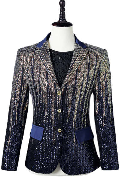 Leely Glitter Navy Sequins Single-Breasted Men's Blazer
