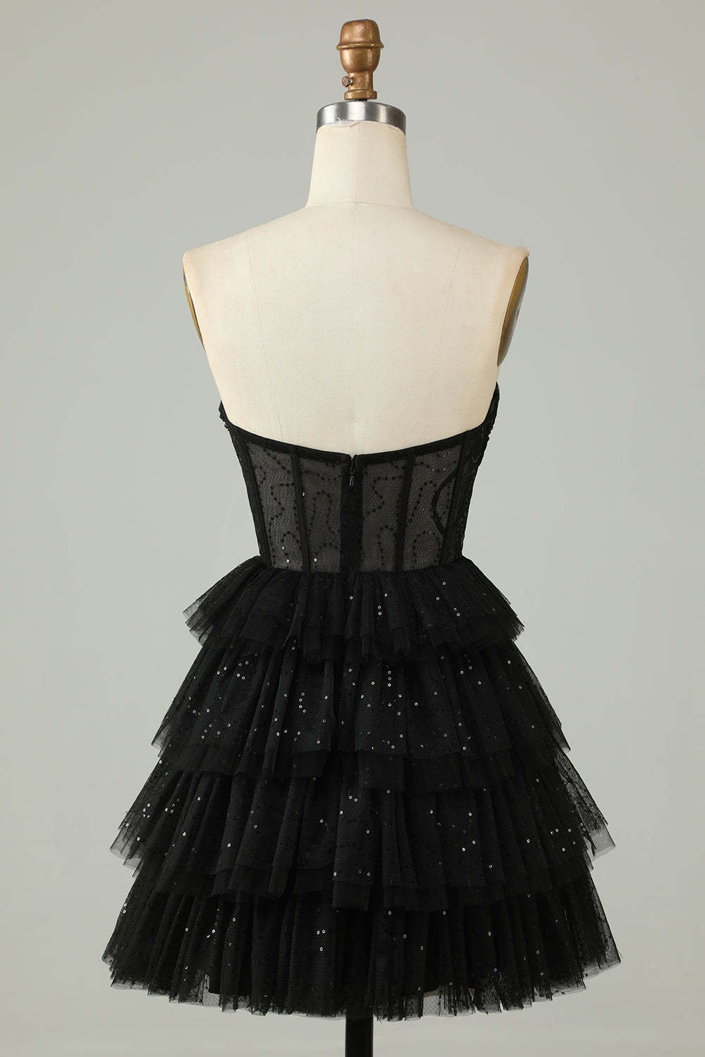 Black A Line Strapless Open Back Corset Homecoming Dress