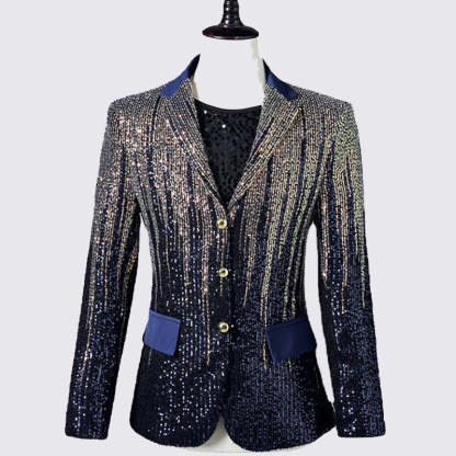 Glitter Navy Sequins Single-Breasted  Men's Blazer