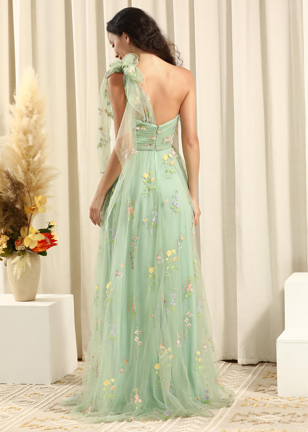 One shoulder tulle bridesmaid dress best sale