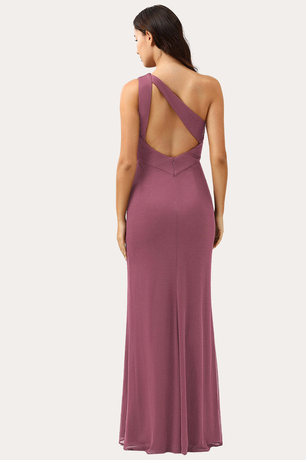 One Shoulder Sheath Chiffon Leg Slit Bridesmaid Dress