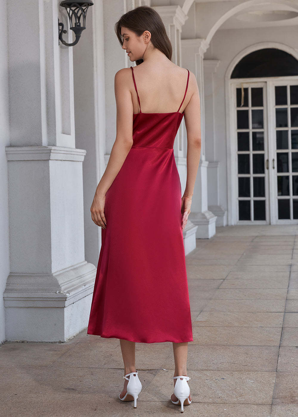 Tea Length A-line Sweetheart Neck Spaghetti Strap Bridesmaid Dress