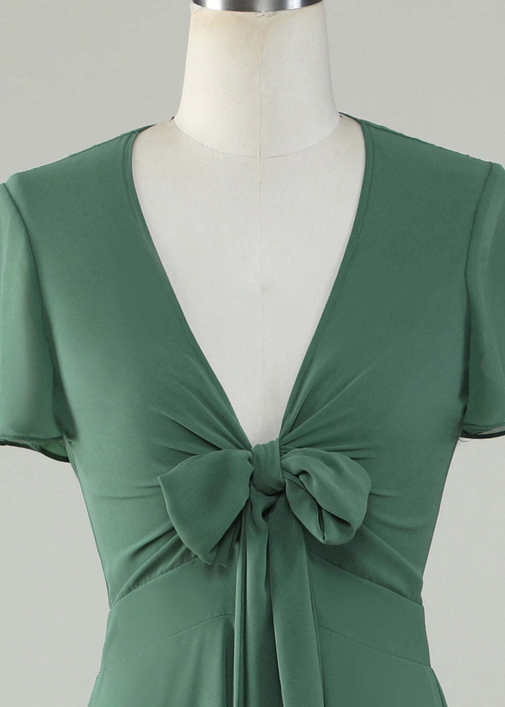 V-neck Cap Sleeve Tea Length High Low Chiffon A-line Bridesmaid Dress