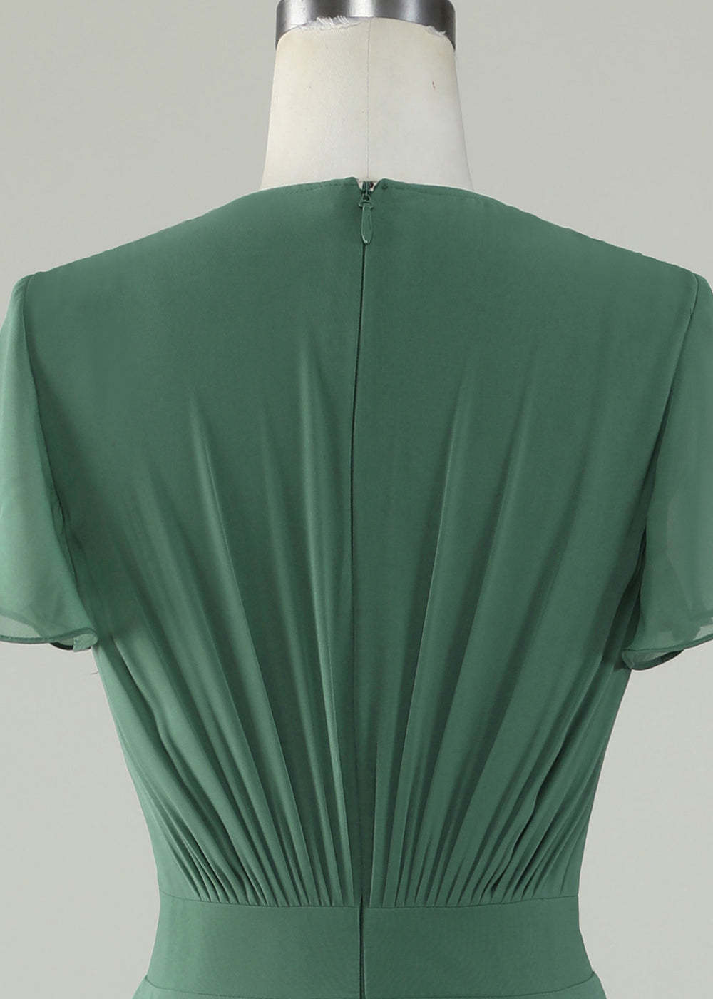 V-neck Cap Sleeve Tea Length High Low Chiffon A-line Bridesmaid Dress