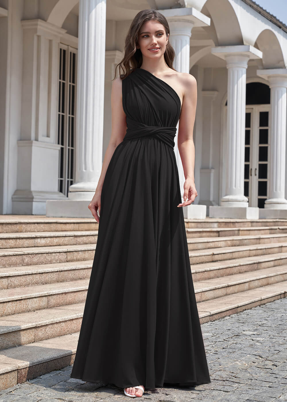 Convertible A-line Floor Length Pleated Bridesmaid Dress