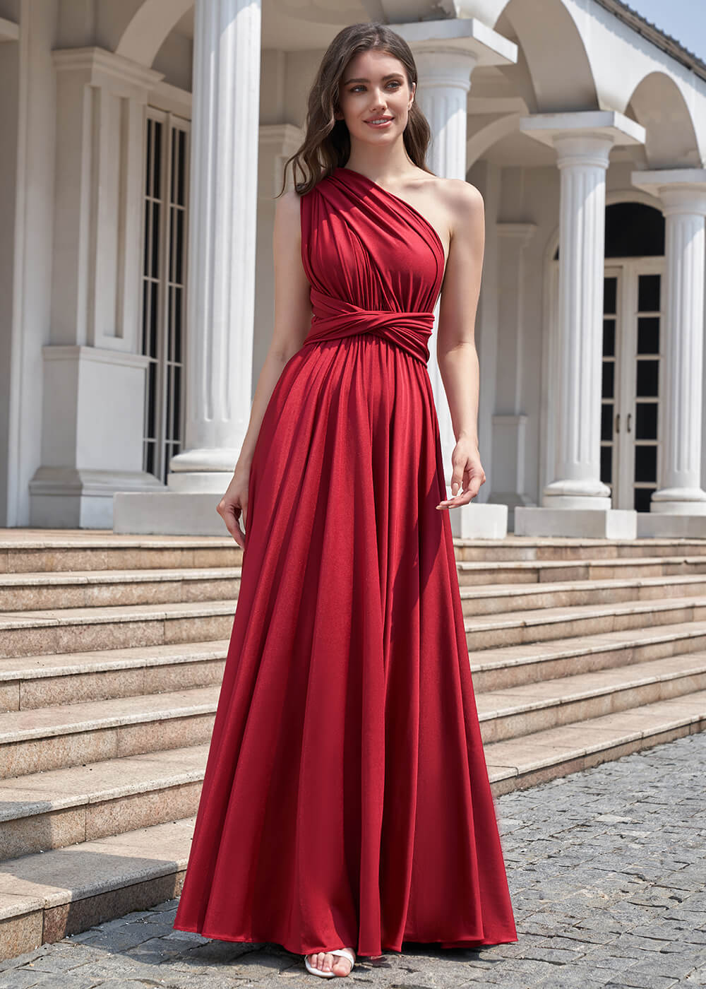 Convertible A-line Floor Length Pleated Bridesmaid Dress
