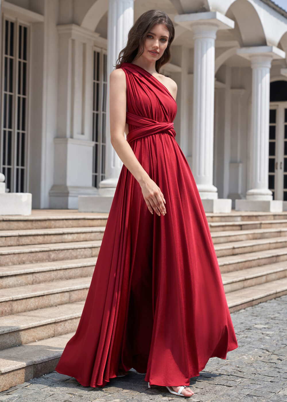 Convertible A-line Floor Length Pleated Bridesmaid Dress