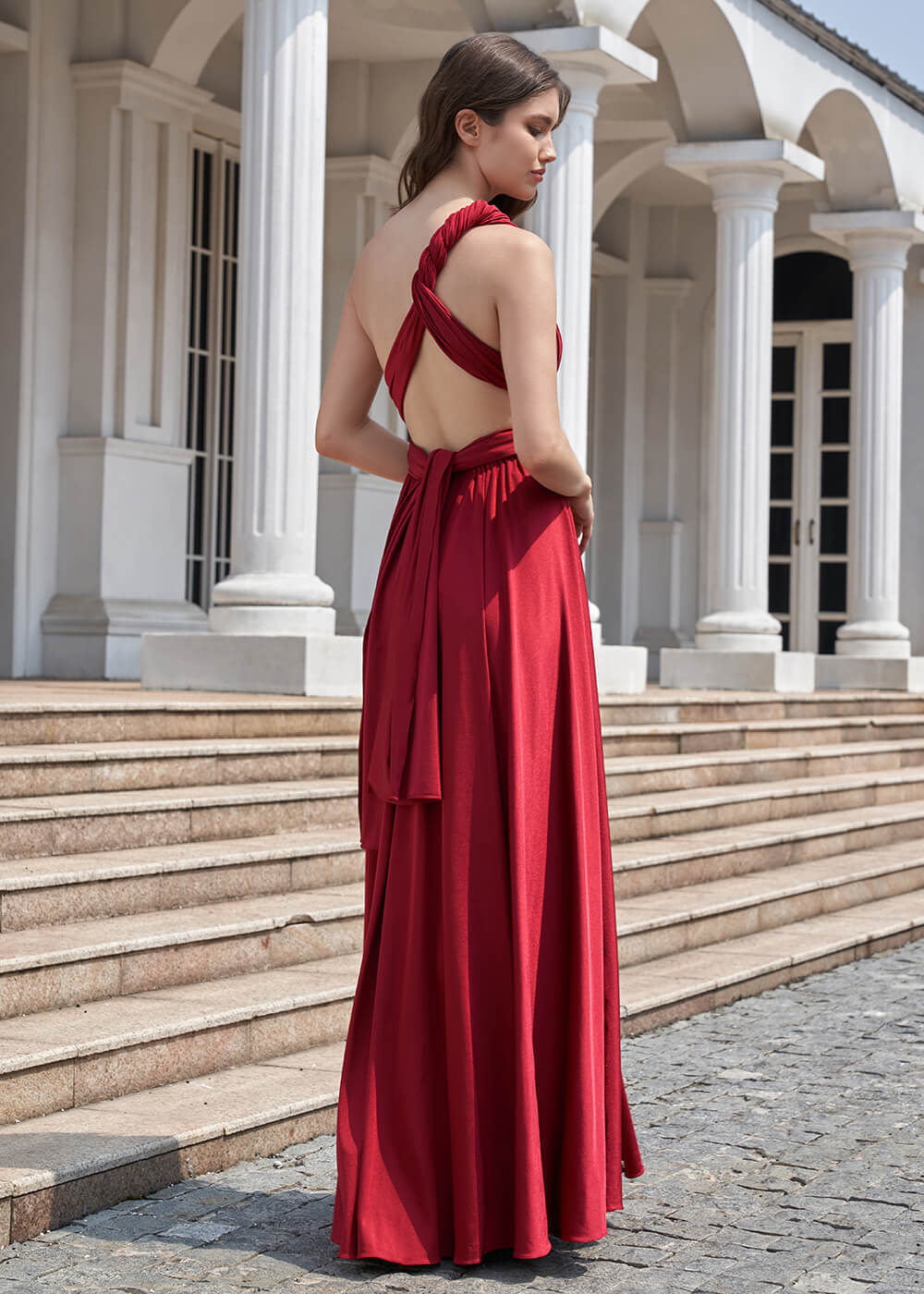 Convertible A-line Floor Length Pleated Bridesmaid Dress