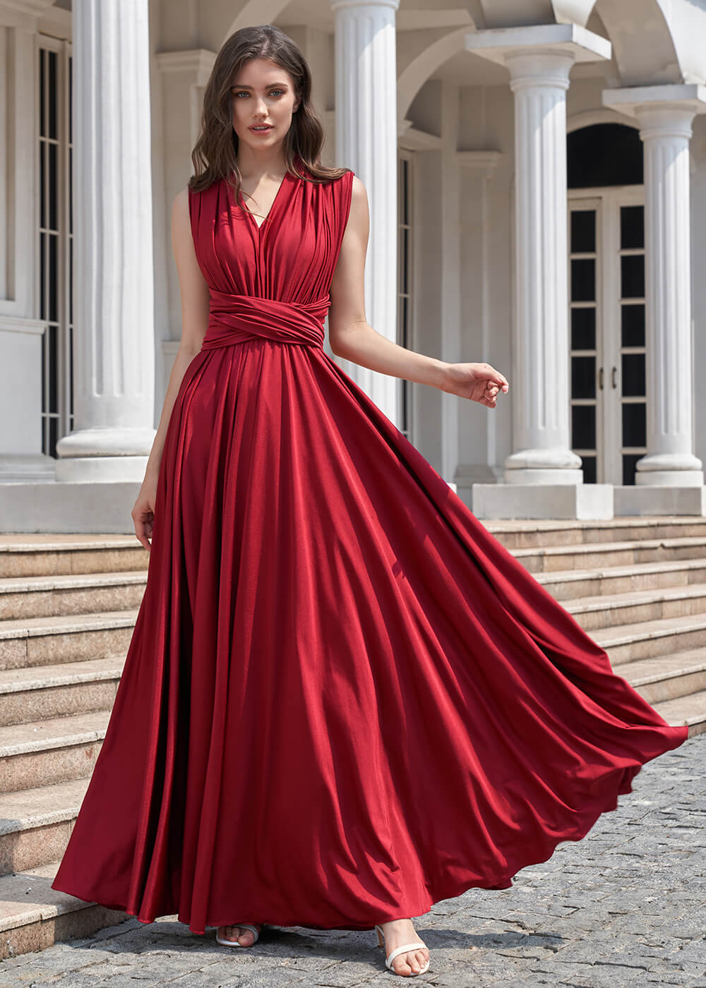 Convertible A-line Floor Length Pleated Bridesmaid Dress