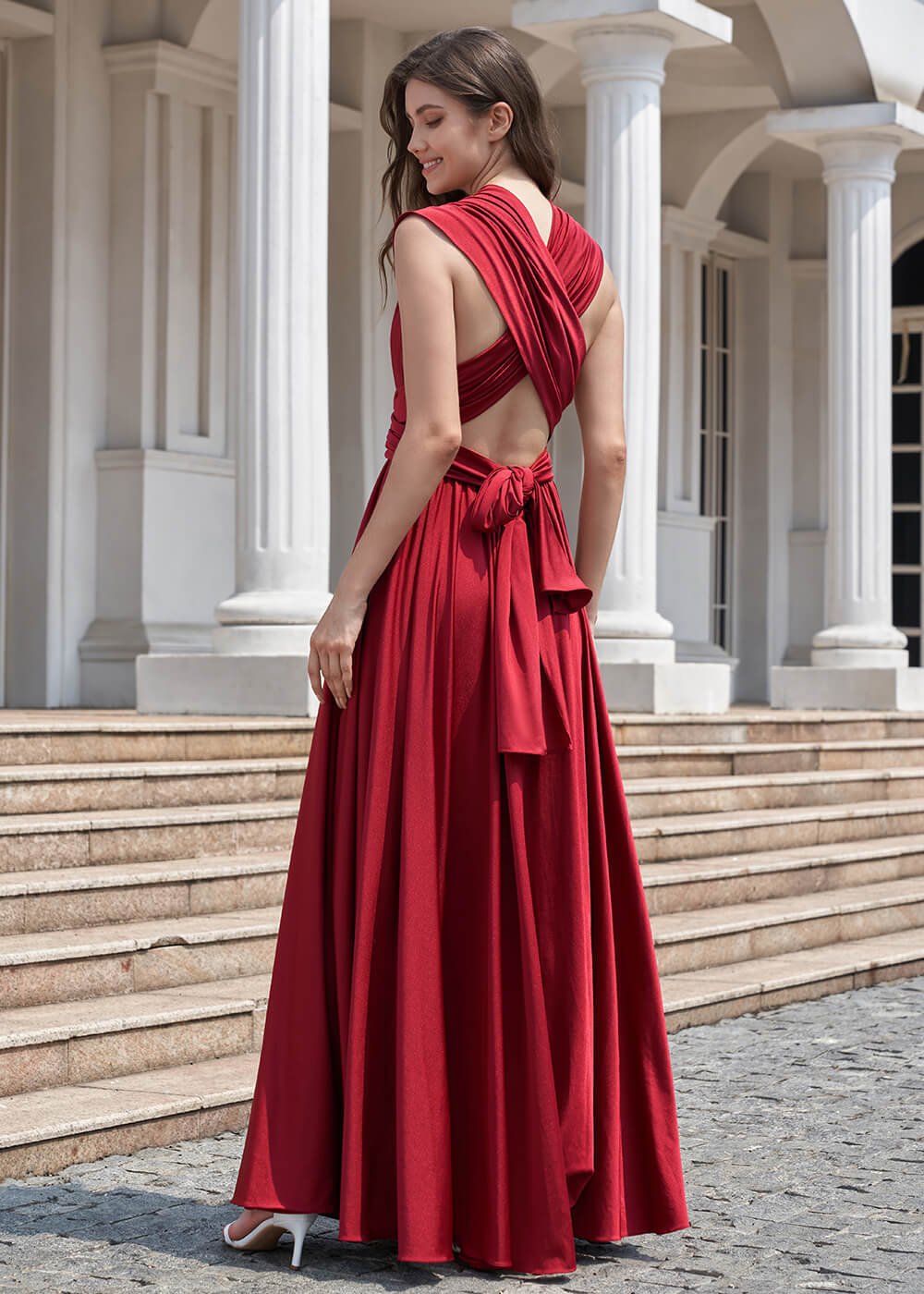 Convertible A-line Floor Length Pleated Bridesmaid Dress