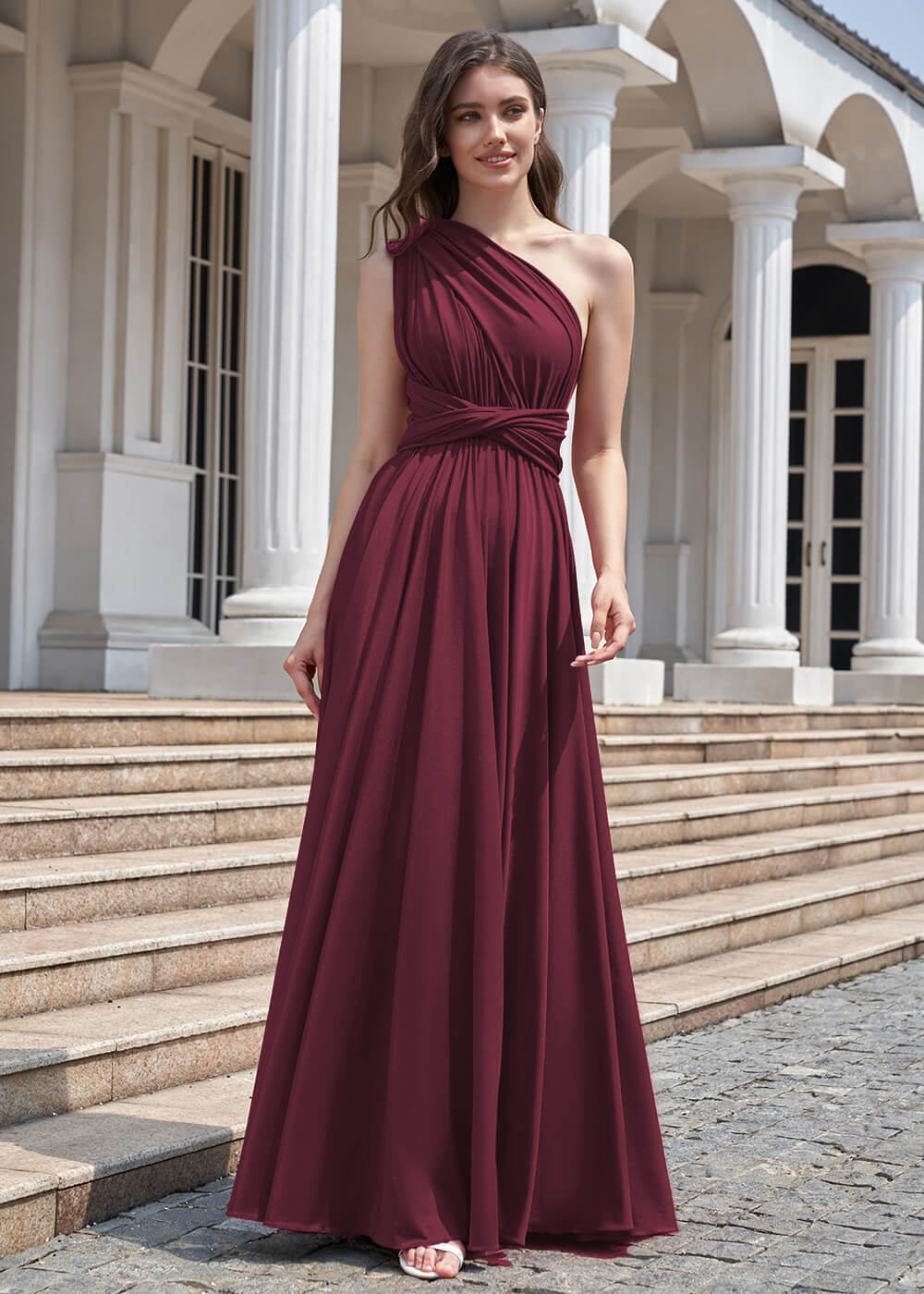 Convertible A-line Floor Length Pleated Bridesmaid Dress