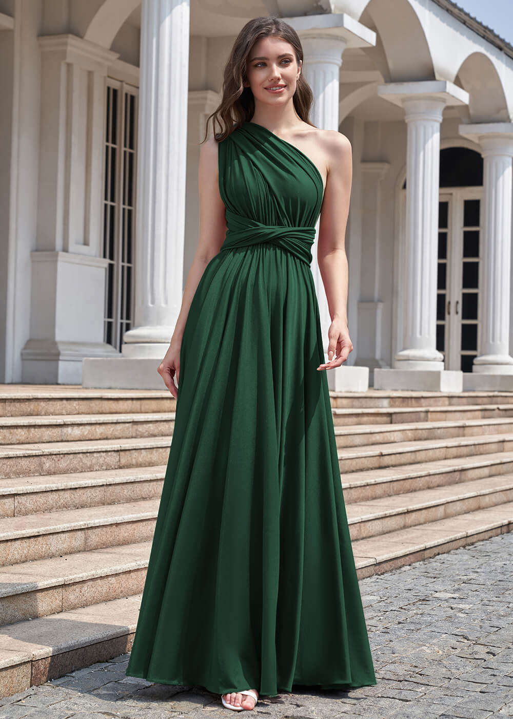 Convertible A-line Floor Length Pleated Bridesmaid Dress