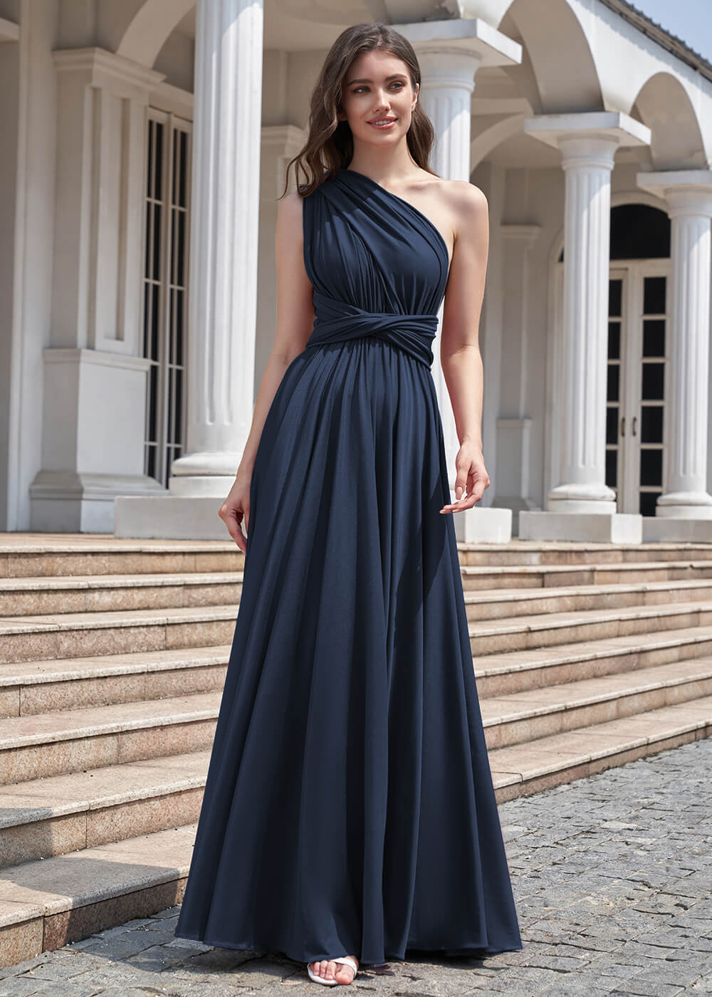 Convertible A-line Floor Length Pleated Bridesmaid Dress