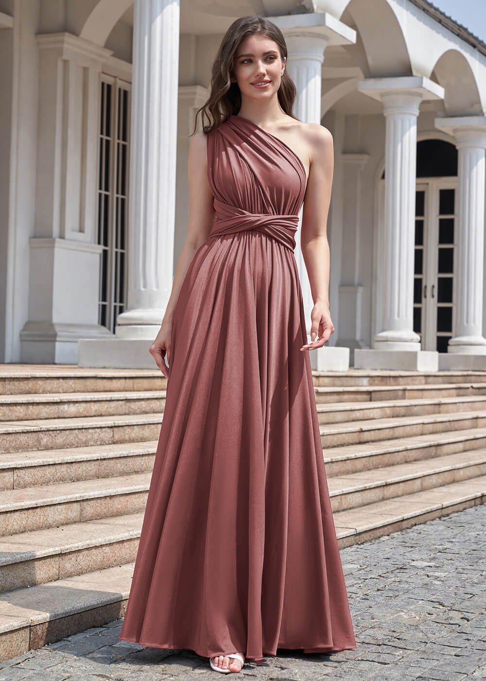 Convertible A-line Floor Length Pleated Bridesmaid Dress