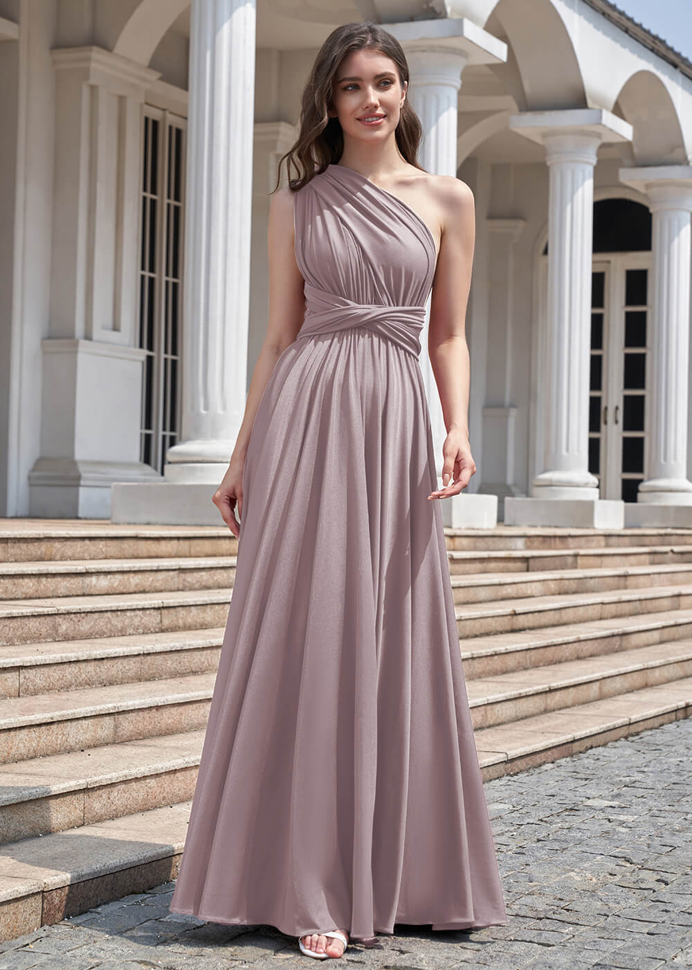 Convertible A-line Floor Length Pleated Bridesmaid Dress