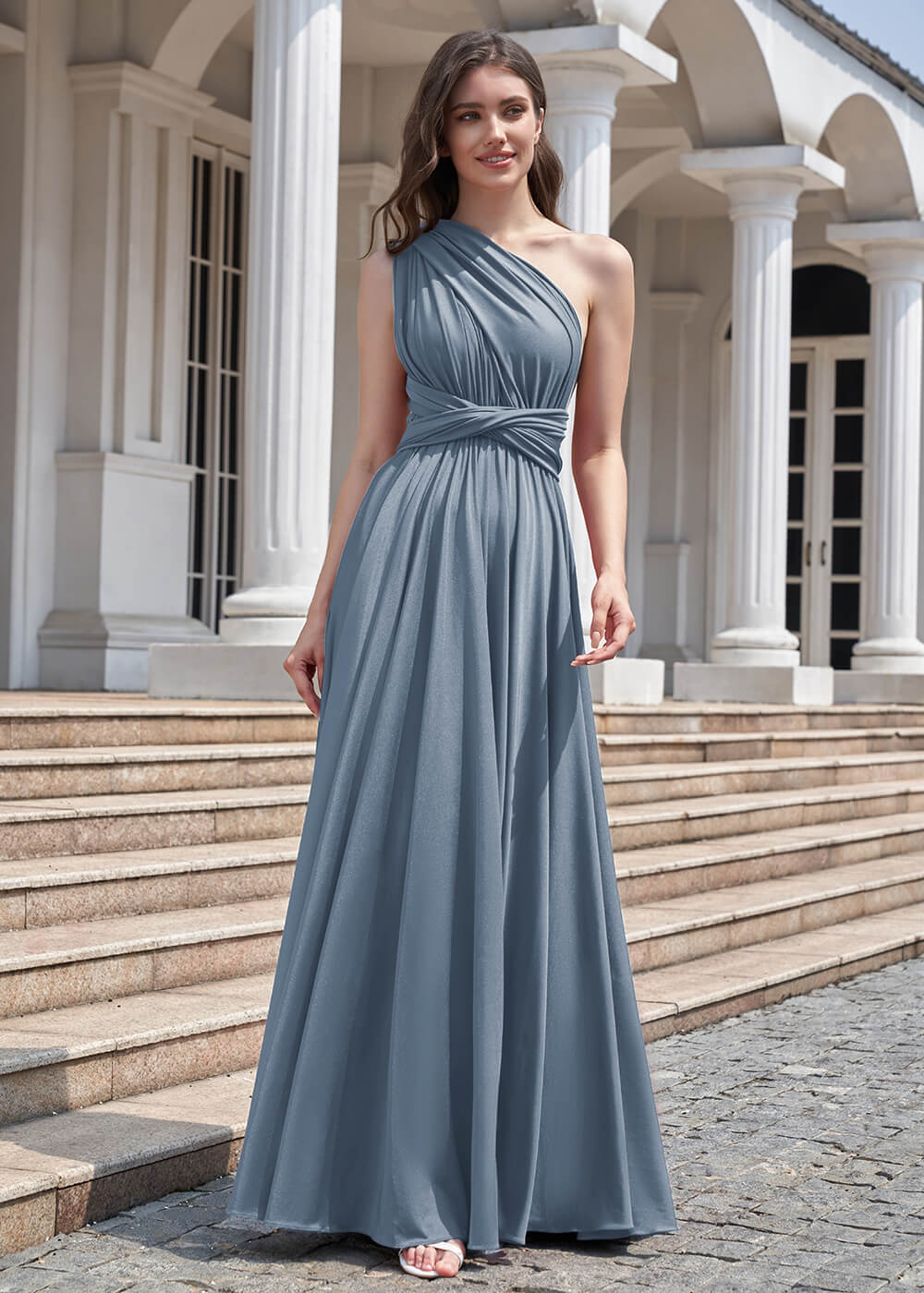 Convertible A-line Floor Length Pleated Bridesmaid Dress