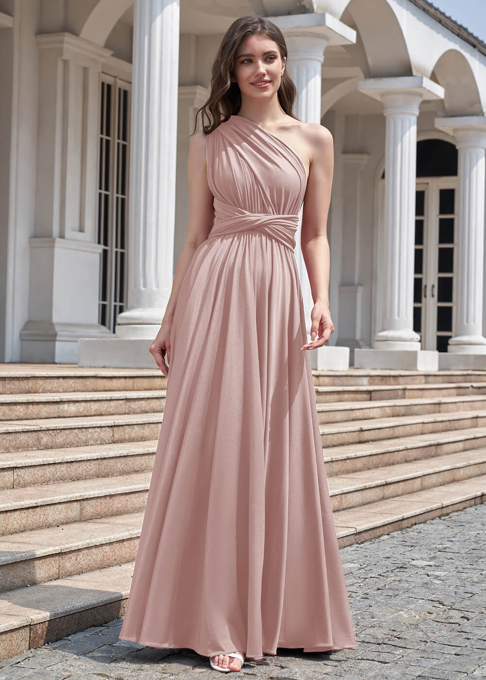Convertible A-line Floor Length Pleated Bridesmaid Dress