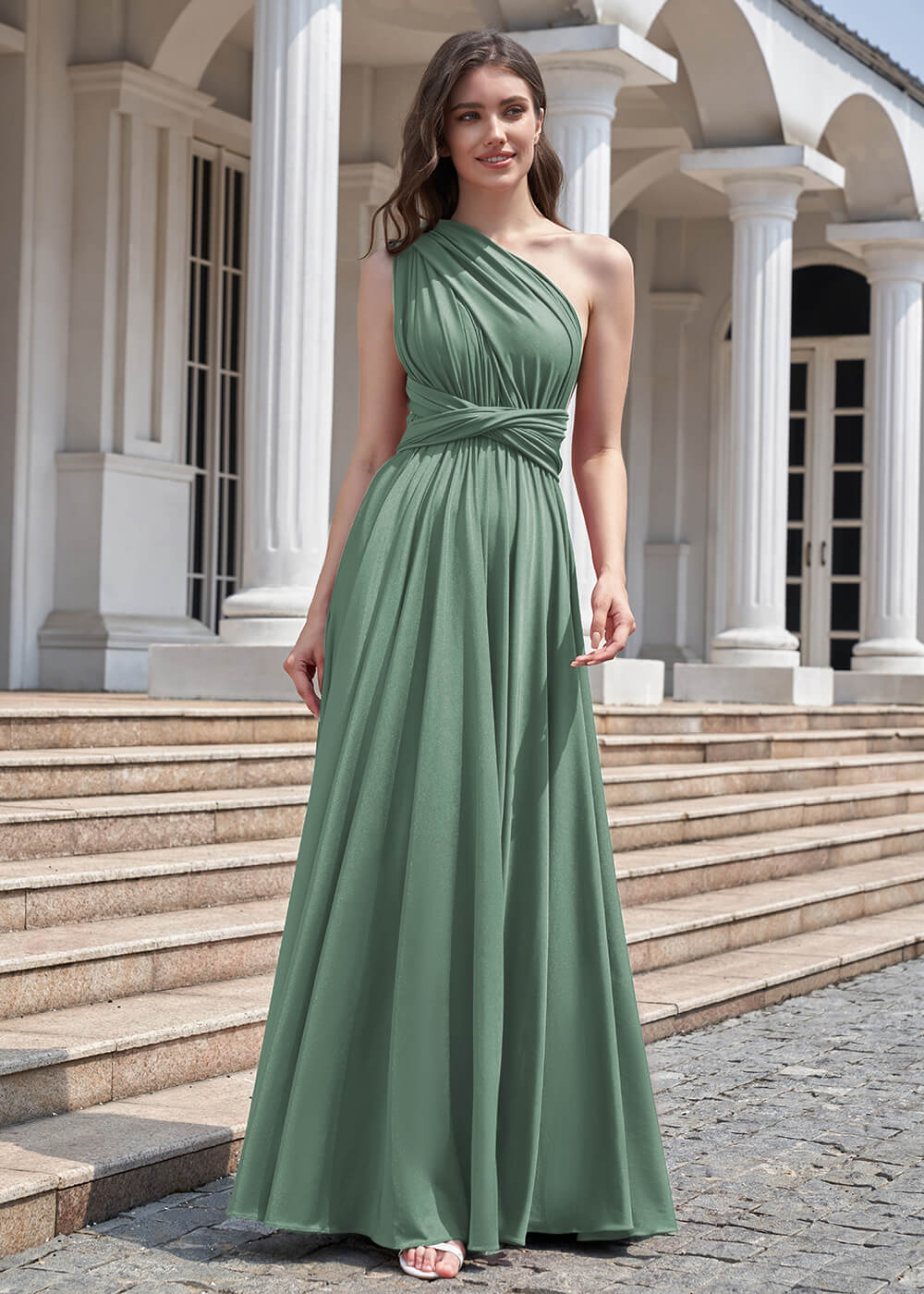 Convertible A-line Floor Length Pleated Bridesmaid Dress
