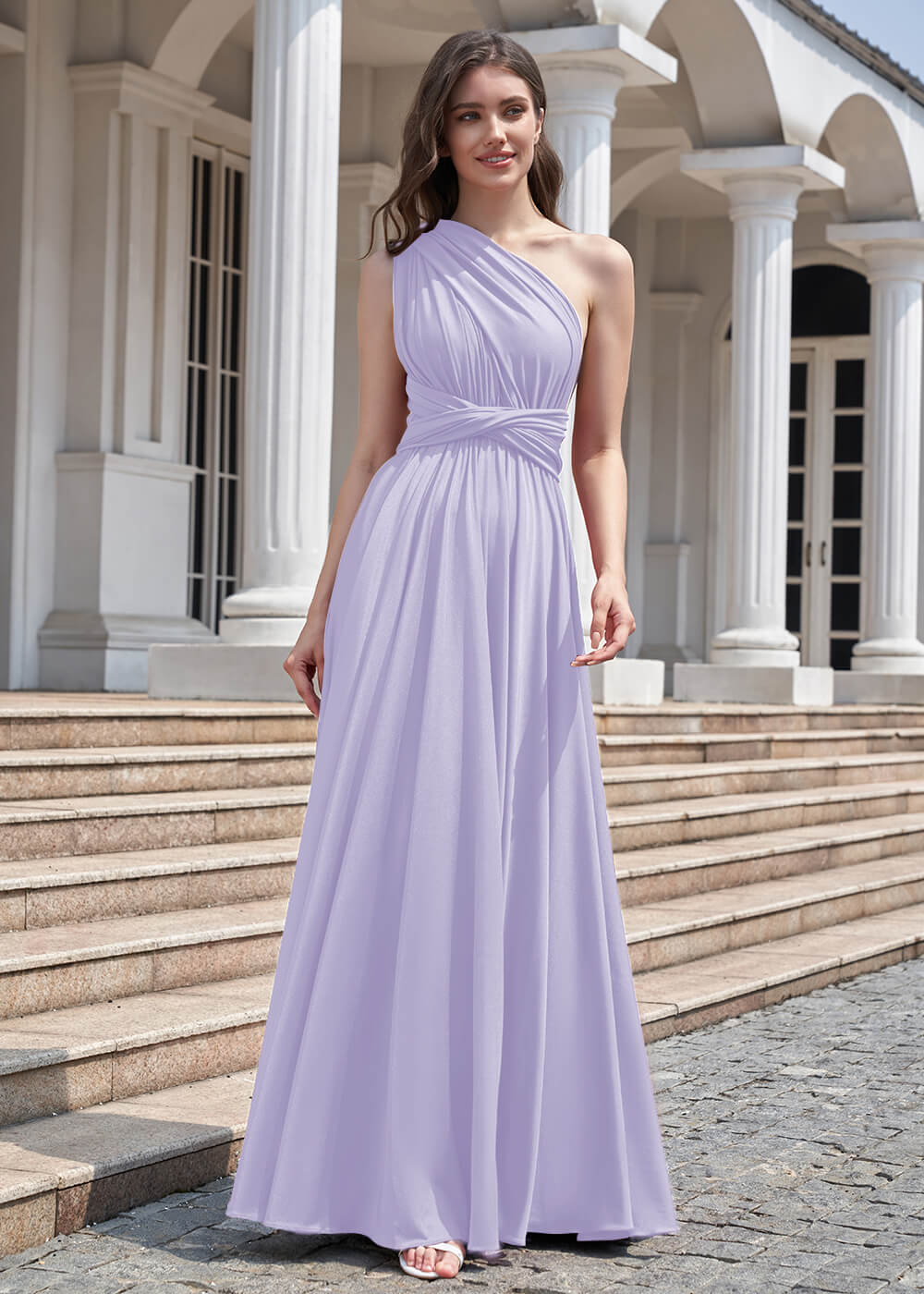 Convertible A-line Floor Length Pleated Bridesmaid Dress