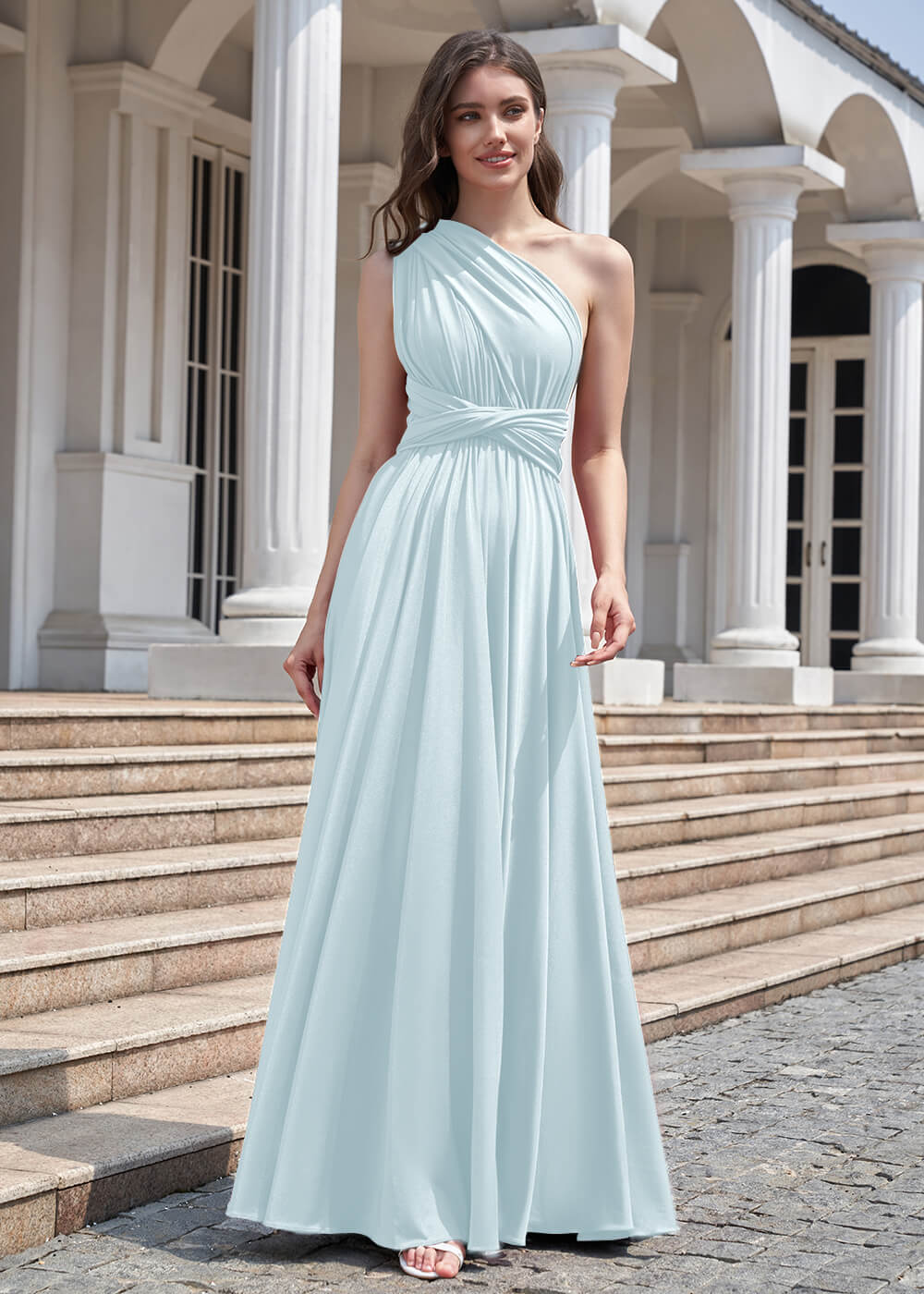 Convertible A-line Floor Length Pleated Bridesmaid Dress