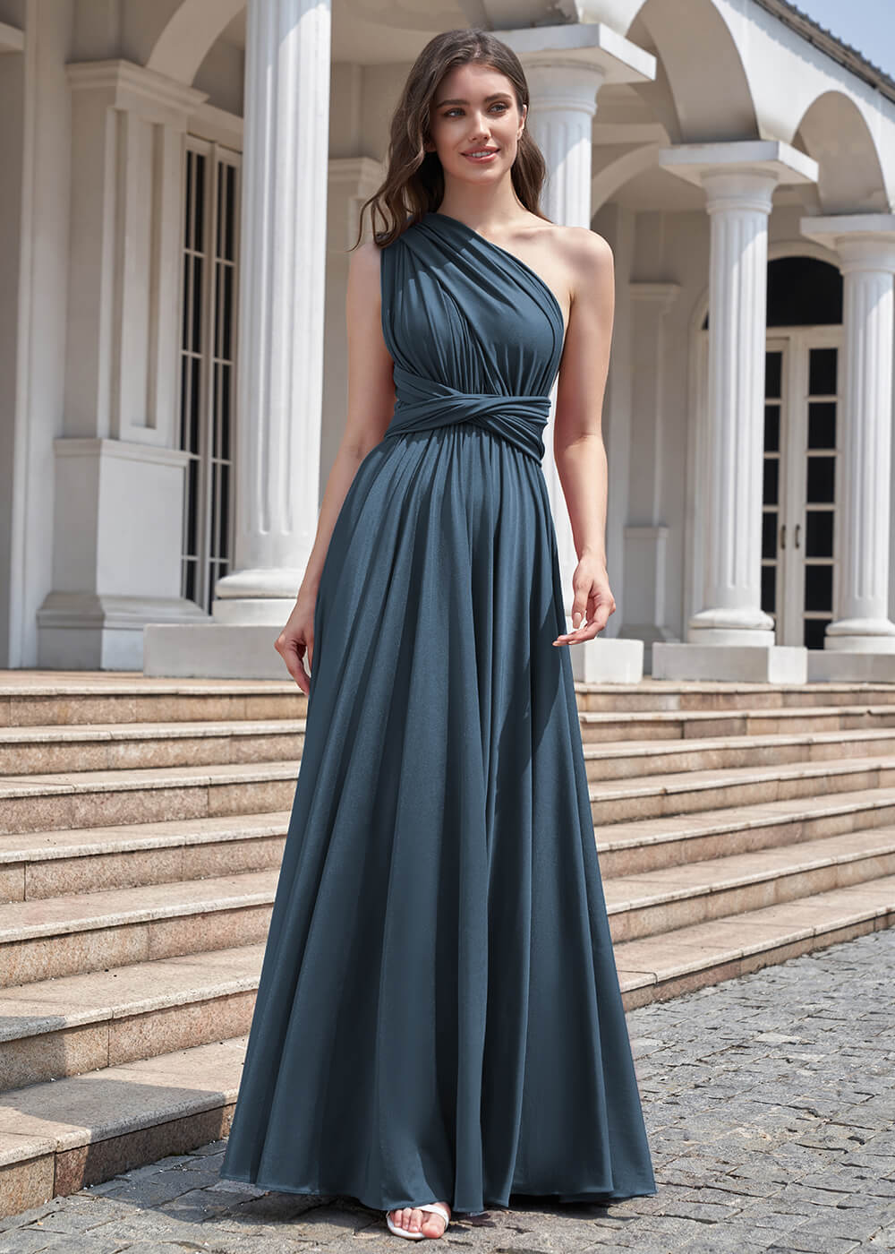 Convertible A-line Floor Length Pleated Bridesmaid Dress