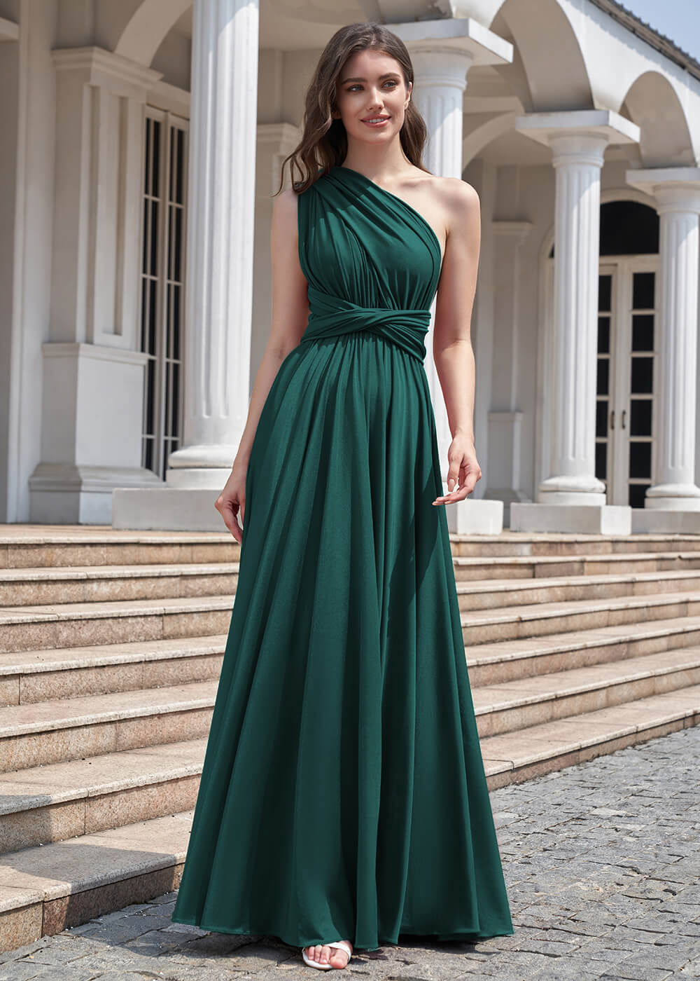 Convertible A-line Floor Length Pleated Bridesmaid Dress