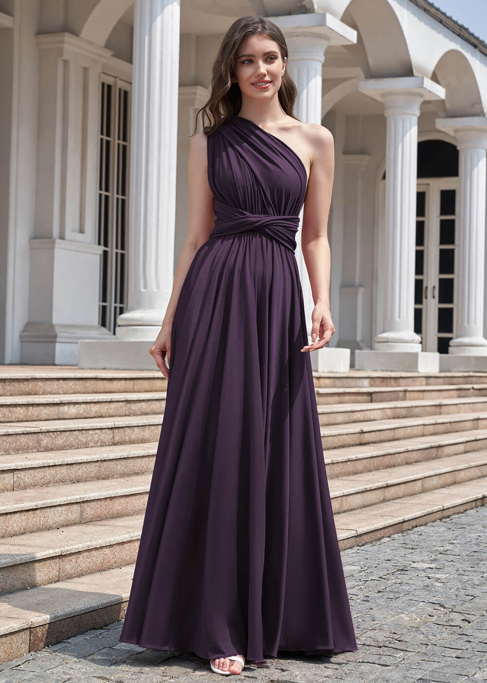 Convertible A-line Floor Length Pleated Bridesmaid Dress