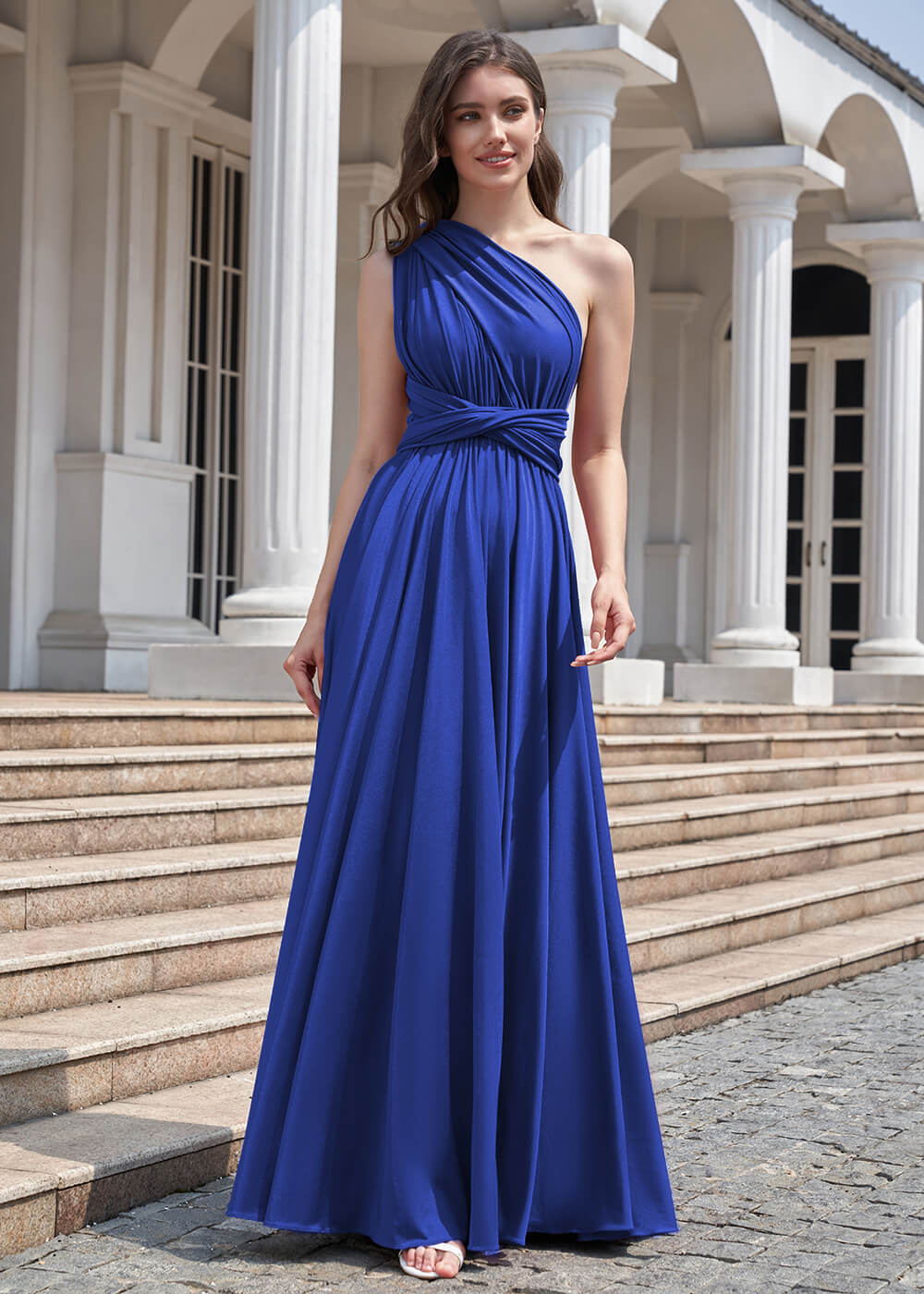 Convertible A-line Floor Length Pleated Bridesmaid Dress