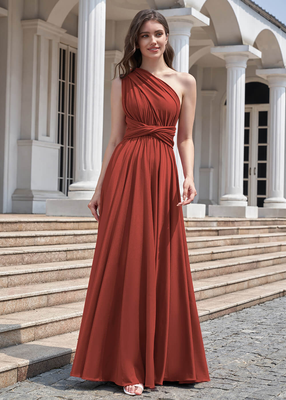 Convertible A-line Floor Length Pleated Bridesmaid Dress