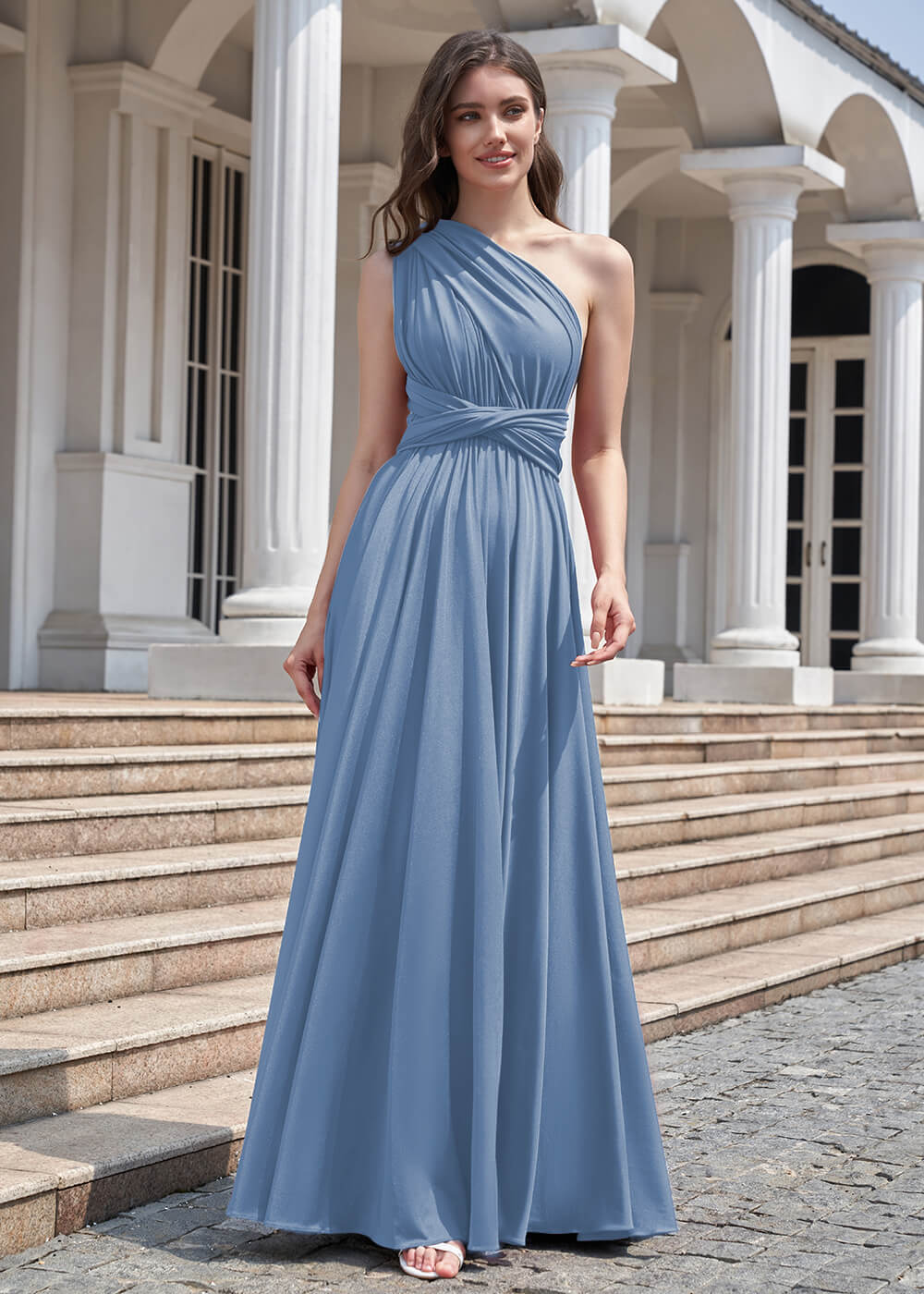 Convertible A-line Floor Length Pleated Bridesmaid Dress