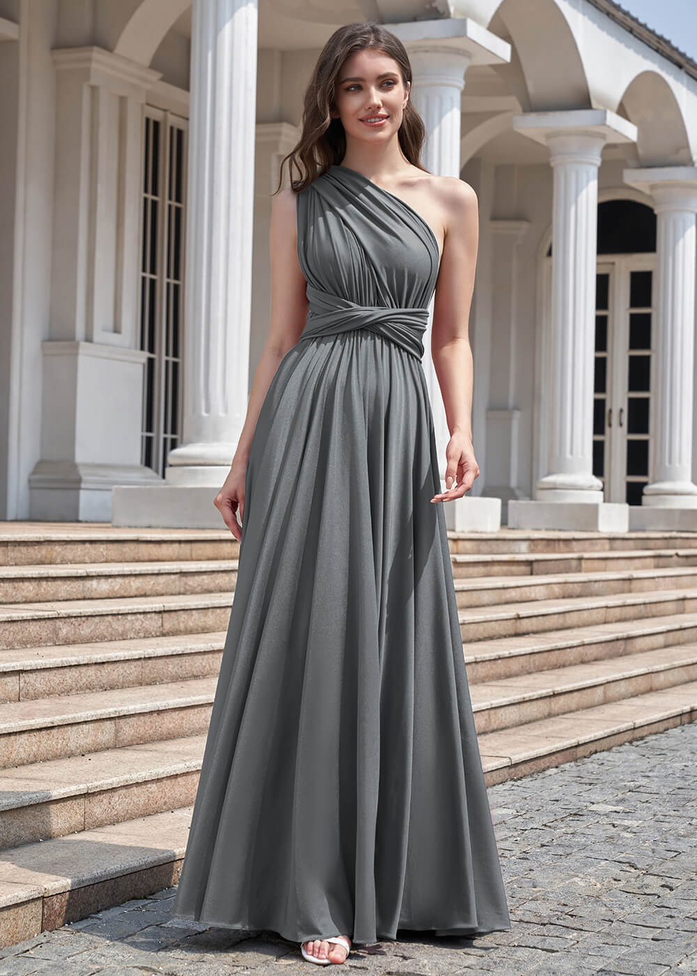Convertible A-line Floor Length Pleated Bridesmaid Dress