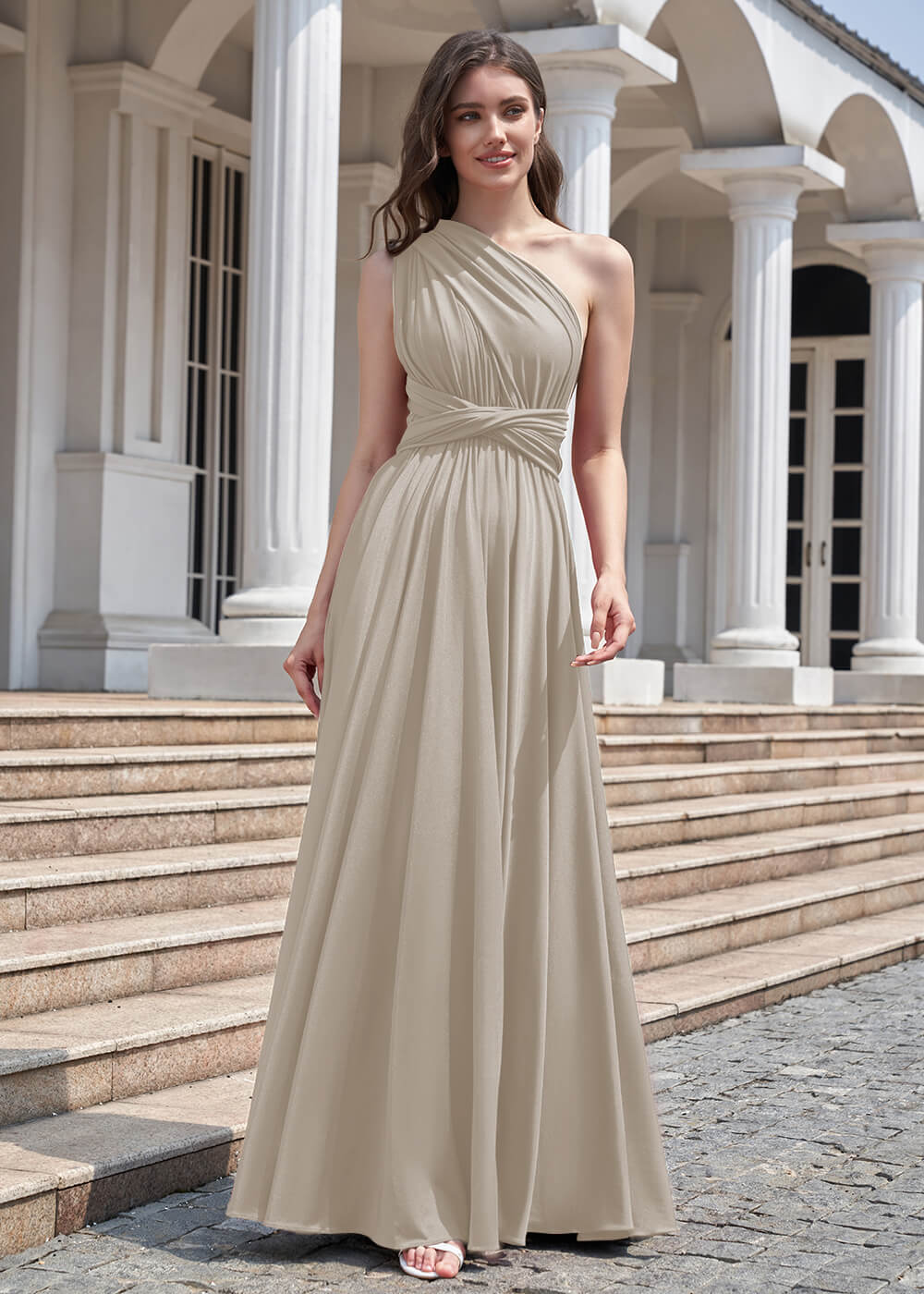 Convertible A-line Floor Length Pleated Bridesmaid Dress