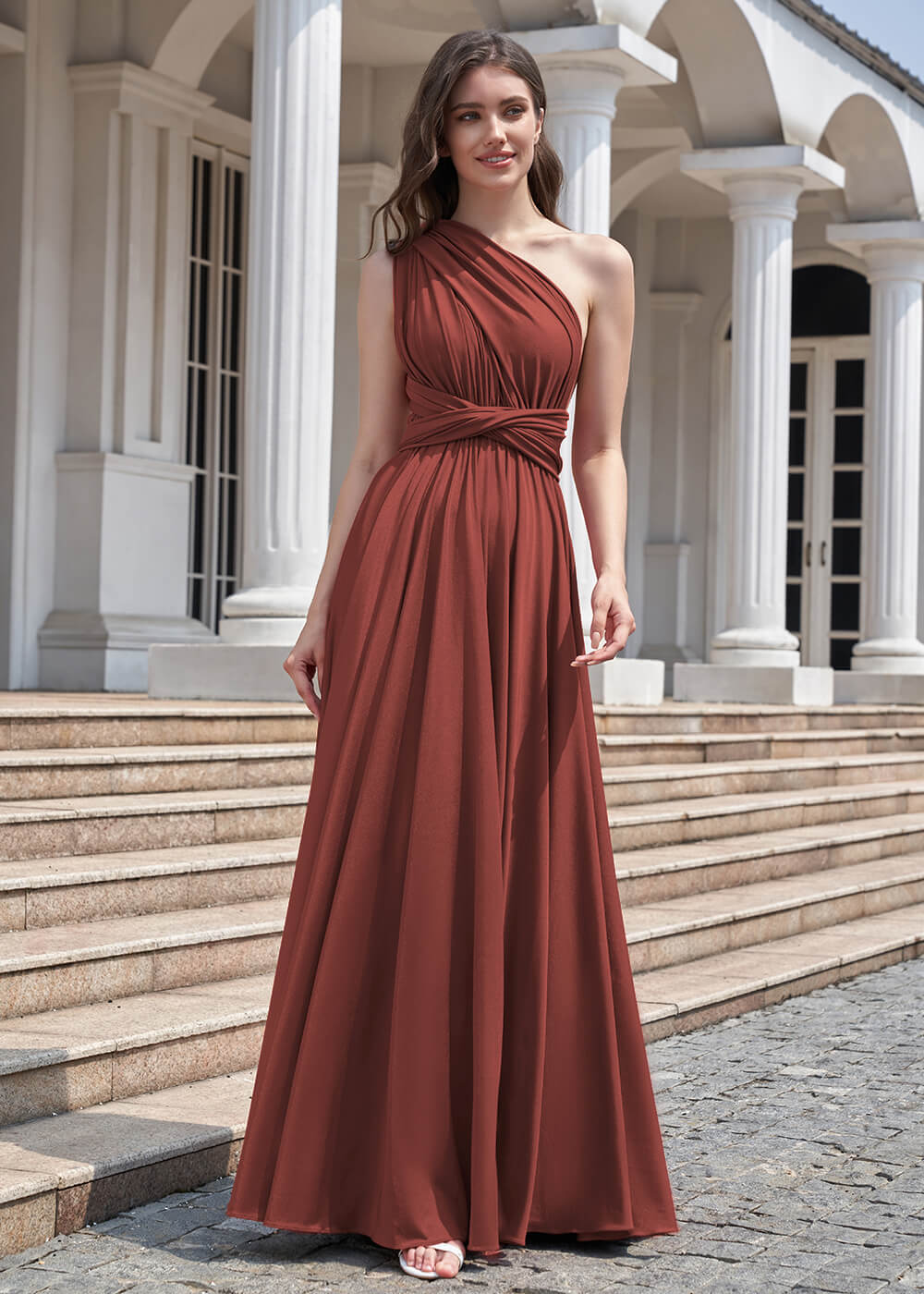 Convertible A-line Floor Length Pleated Bridesmaid Dress