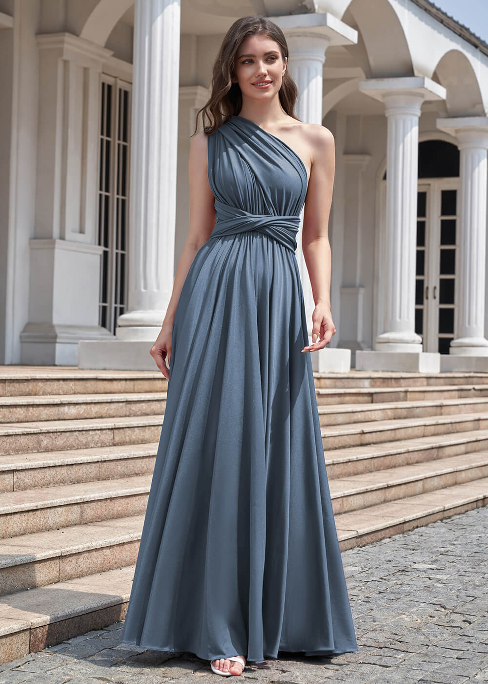 Convertible A-line Floor Length Pleated Bridesmaid Dress